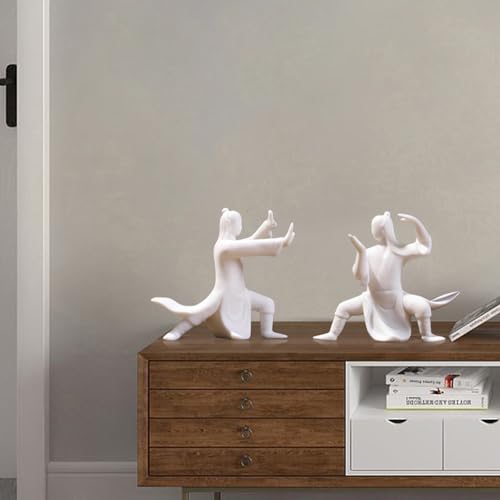 Ceramics Taichi Statue, Minimalist Ceramic Kongfu Sculpture, Meditation Zen Statue Figurine Incense Holder for Art Collectible Table Home Shelf Decor (White C)