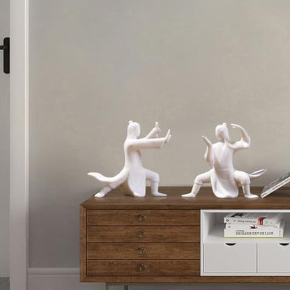 Ceramics Taichi Statue, Minimalist Ceramic Kongfu Sculpture, Meditation Zen Statue Figurine Incense Holder for Art Collectible Table Home Shelf Decor (White C)