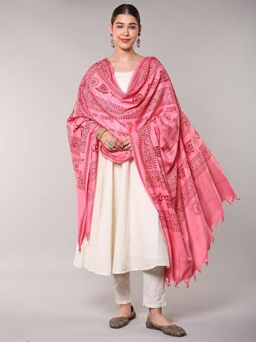 Exotic India Women's Polycotton Prayer Shawl with Printed Om Namah Shivai | Religious Pooja Mandir Wrap Stole, Scarves