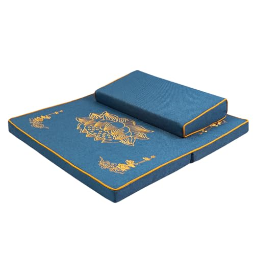 Portable Foldable Meditation Cushion Mat Set with Washable Cotton Linen Cover, Larger Thick Yoga Mat Bolster Floor Pillows Seating for Adults Meditation Accessories blue-80cm - color: Blue, size: 80cm