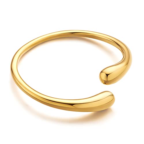 WOWORAMA Teardrop Gold Cuff Bracelets for Women Adjustable 18K Gold Plated Chunky Open Cuff Bangle Bracelets Minimalist Thick Gold Wrist Cuff Bracelets - color: Bypass Cuff - Gold