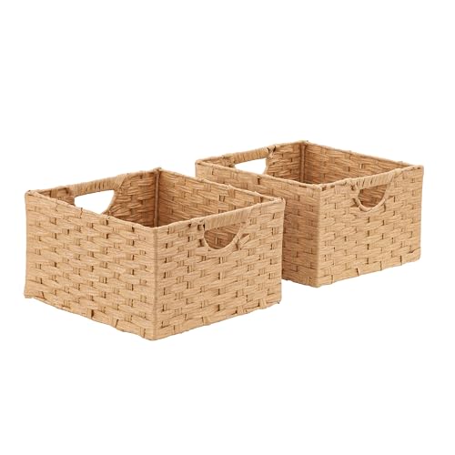 Seville Classics Premium Handwoven Portable Laundry Bin Basket with Carrying Handles, Household Storage for Clothes, Linens, Sheets, Tan, Rectangular (2-Pack) - color: Tan, size: Rectangular Hamper (2-Pack)