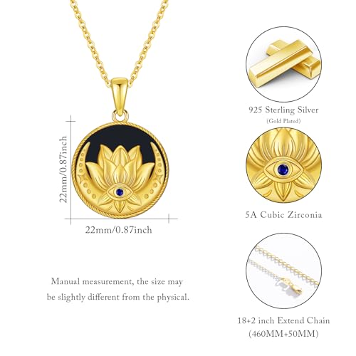 Evil Eye Necklace for Women 925 Sterling Silver, Protection Necklace with Blue Evil Eye Charm, Evil Eye/Lotus Pendant Jewelry, Birthday Christmas Gifts for Her - style: Lotus Evil Eyes 06