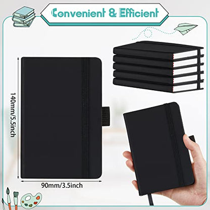 Laumoi 40 Pieces Small Notebooks A6 Pocket Journals 3.5 x 5.5 Inch Small Leather Notebook Mini Ruled Lined Journal with Elastic Band Pen Holder Page Marker Ribbons (Black) - color: Black