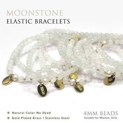 Morchic 4mm Natural Gemstone Beads Stretch Bracelet for Women, With Freshwater Pearls, Energy Gem Birthday Gift for Her 7.2” - color: Moonstone