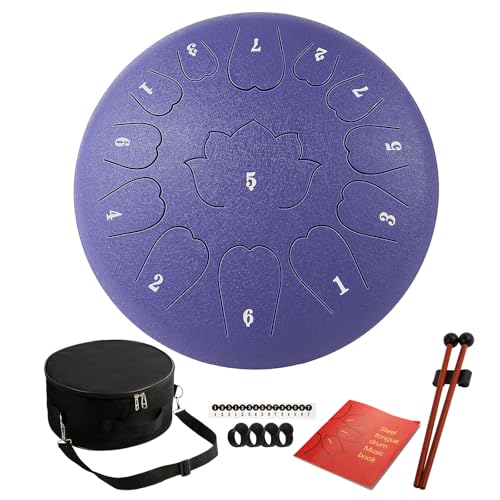 Steel Tongue Drum - 12-Inch 13-Notes Tongue Drum, C Major Outdoor Rain Drum With Tote Bag, Music Book, and Hand-Held Drumsticks (purple) - color: purple