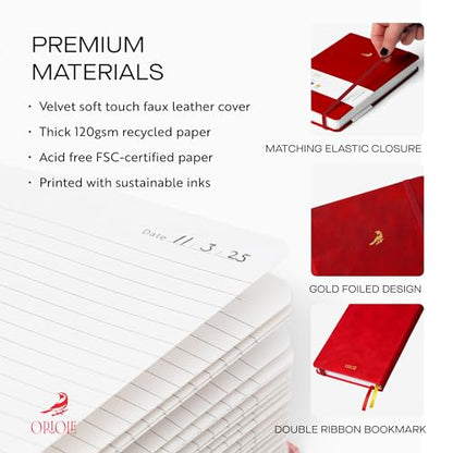 Oriole Vegan Leather Ruled Notebook - Cherry Red | 176 Pages of Thick Lined Paper | Soft Touch Hardcover Journal (5 x 8 in) with Gold Foil Bird Design & Luxury Gift Box - color: Cherry Red