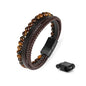 FOCOOG Leather Bead Bracelets for Men, Natural Tiger Eye Lava Rock Stone Bead Magnetic Clasp Adjustable Leather Bracelets Stress Relief Mens Anxiety Bracelet Mens Jewelry Gifts - style: Brown Leather-Tiger Eye Bead
