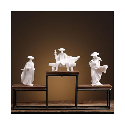 Statue Decoration White Jade Ceramics Zen Meditation Buddhism Minimalist Statue Figurine Home Decor(Flute)