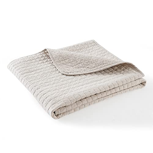 100% Cotton Quilted Throw Decorative Throw Blanket Multi Color Super Soft Warm Indian Vintage Reversible Quilt for Sofa and Couch 50"x60" (Natural Beige) - color: Natural Beige