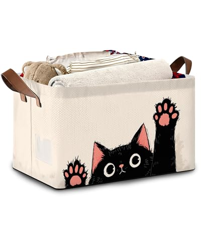 Funny Black Cat Storage Baskets,Foldable Organizer Bin with Handles for Home Living Room Bedroom Closet Box 17x11.5x10Inch - color: Funny Black Cat