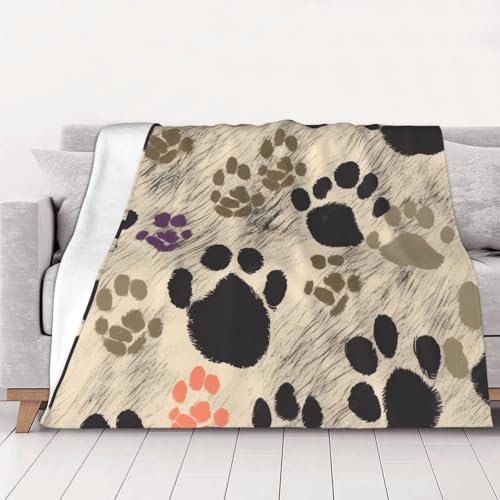 Flannel Throw Blanket 50x40 Inch, Dog Paws Print 2 Prints Anti-Pilling Warm Fuzzy Blankets for Bed Sofa Couch Travel - color: Dog Paws Print 2, size: 50x40 Inch