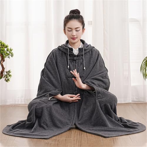 Unisex Meditation Buddhist Cloak Warm Plush Meditation Outerwear Meditation Prayer Outfit Coat Traditional Monk Robe - color: Gray, size: Small