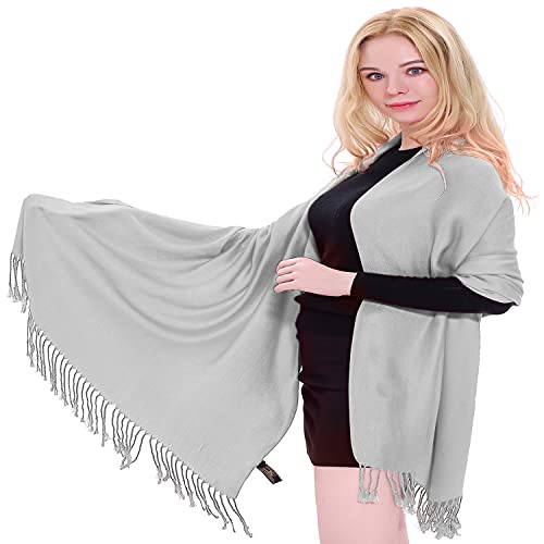 CJ Apparel Solid Color Tassels Design Nepalese Shawl Scarf Wrap Stole Throw Head Wrap Pashmina Gift Hand Made in Nepal New - color: Light Grey 442