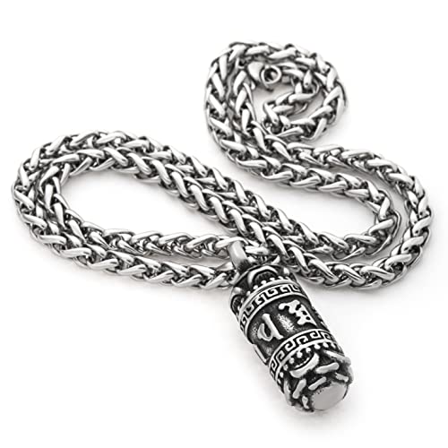 Tibetan Mantra Necklace Stainless Steel Keel Chain Meditation Healing Six Words Buddhist Jewelry Men Women