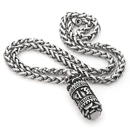 Tibetan Mantra Necklace Stainless Steel Keel Chain Meditation Healing Six Words Buddhist Jewelry Men Women