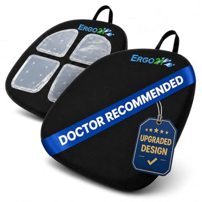 ERGO21 Travel Seat Cushion with LiquiCell® Membrane (Now Upgraded) - Thin Orthopedic Cushion for Sciatica, Tailbone, Back Pain Relief – Lightweight Foldable | Car, Truck, Airplane, Office & Home
