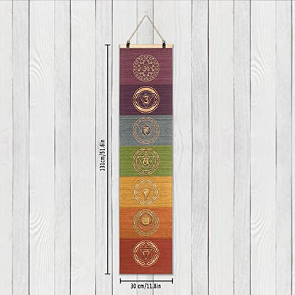CosplayStudio Bamboo Scroll Yoga Symbol Wall Art Banner For Meditation 7 Chakra Mandala Yoga Painting | Wall Hanging Bamboo Curtain Decoration For Meditation Studio Room