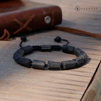 HASKARE Natural Stone Tourmaline Crystal Bracelets for Men, Protection Crystals Raw Black Tourmaline Beads Bracelet, Mens Energy Healing Bracelets for Anxiety, Handmade Beaded Bracelet Gifts for Men