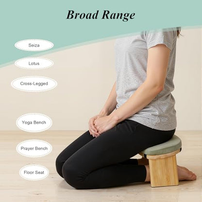 Foldable Meditation Bench with Cushion,Bamboo Meditation Stool,Portable Kneeling Stool,Prayer Bench,Green,Wood Color - color: Green,wood Color