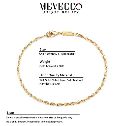 MEVECCO Gold Rope Chain Bracelets,14K Gold Plated Handmade Cute Thin Dainty Bracelet for Women