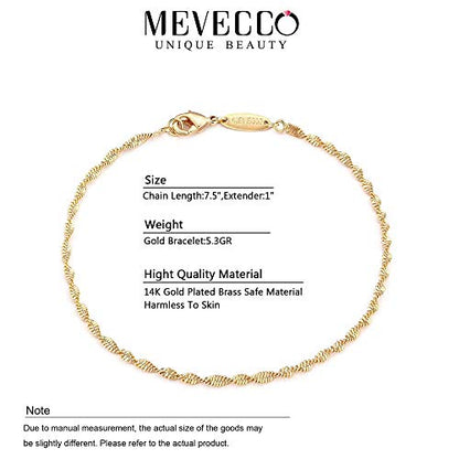 MEVECCO Gold Rope Chain Bracelets,14K Gold Plated Handmade Cute Thin Dainty Bracelet for Women