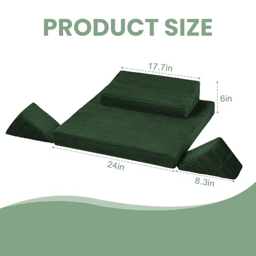 Meditation Cushion Set, Meditation Pillow for Sitting on Floor, Large Yoga Pillow with Knee Support, Washable Zafu Meditation Mat, 3 Shapes Floor Pillow for Adults, Green