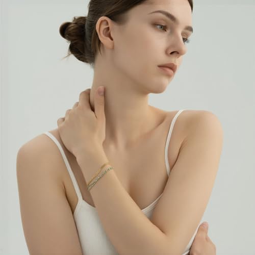 14K Gold Plated Surgical Hypoallergenic Stainless Steel Bohemian Dainty Turquoise Nanobeads Bracelet for Women
