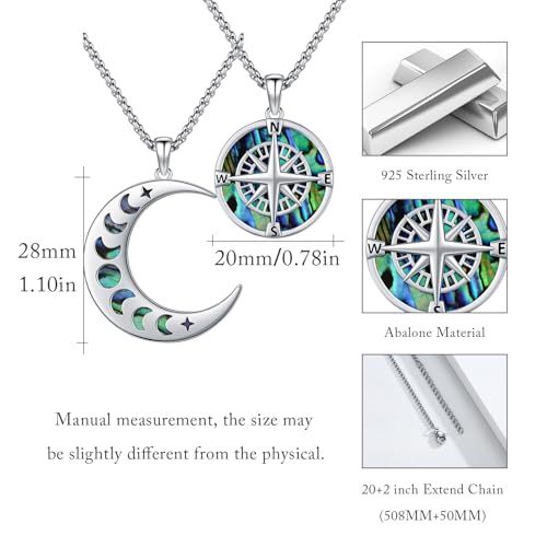 Yin Yang Necklaces for Women Men 925 Sterling Silver Pendant Necklace Yin Yang Jewelry for Women Men Couples - style: Compass Moonphase