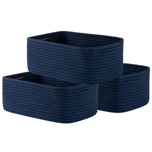 Small Woven Basket, 13.5 x 9.5 x 5 Inches, Storage Basket for Organizing, Cute Small Rope Shelf Closet Cube Storage Bins Baskets for Shelves, Dog Toy Gift Baskets Empty, 3 Packs, Navy Blue - color: Navy Blue, size: 13.5"L x 9.5"W x 5"H