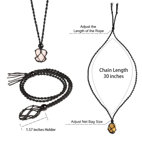 Natural unprocessed crystal raw stone hand woven rope adjustable necklace pendant for both men and women - color: A-Rose Quartz