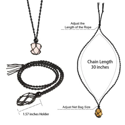 Natural unprocessed crystal raw stone hand woven rope adjustable necklace pendant for both men and women - color: A-Rose Quartz