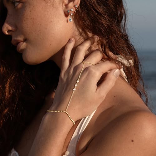 Gold Bracelets for Women, 14K Gold Plated Hand Chain Bracelet for Women Trendy Finger Ring Bracelet Hand Chain Dainty Adjustable Hand Chain Jewelry Gifts for Women - color: Cubic Zirconia
