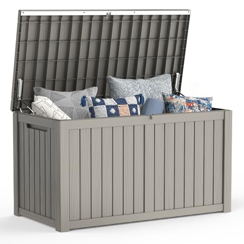 Mars Villa 180 Gallon Outdoor Storage Box Waterproof, Extra Large Resin Deck Box, Outside Storage Bin for Patio Furniture Cushion, Pool Supply, Sports Gear, UV Resistant and Weatherproof, Greige - color: Greige, size: 180 Gallon