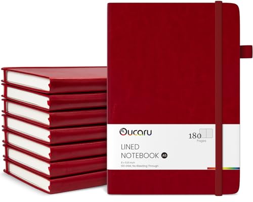 Oucaru Lined Journal Notebook, 8 Pack, 180 Pages, A5 Journals for Writing, 100 GSM Thick Paper, Small Notebooks Daily Journal for Women Men Work, Business, School, Travel Supplies - color: Red