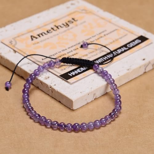 MASSIVE BEADS Handmade Yoga Natural Stone Crystal Healing Power Energy Gifts for Unisex Adult Bracelet Macrame Adjustable - color: Amethyst(Love Guardian), size: 4mm