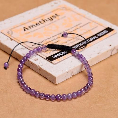 MASSIVE BEADS Handmade Yoga Natural Stone Crystal Healing Power Energy Gifts for Unisex Adult Bracelet Macrame Adjustable - color: Amethyst(Love Guardian), size: 4mm