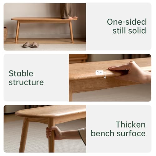 47'' 100% Solid Oak Wood Dining Bench,Rounded Corner Baguette Shape Chair Surface Design,Entryway Bedroom Bed End Bench (47.3inch, Natural Oak) - size: 47.3inch-Oak-Round Corner Baguette Shape