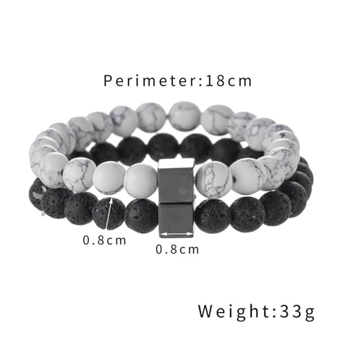 2Pcs Matte Lava Rock Volcanic Stone Beads Stretch Bracelet Stacking Frosted Gemstone Turquoise Seed Bracelet for Men Women Couple Stress Relief Aromatherapy Jewelry Gift - color: P bead