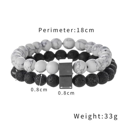 2Pcs Matte Lava Rock Volcanic Stone Beads Stretch Bracelet Stacking Frosted Gemstone Turquoise Seed Bracelet for Men Women Couple Stress Relief Aromatherapy Jewelry Gift - color: P bead