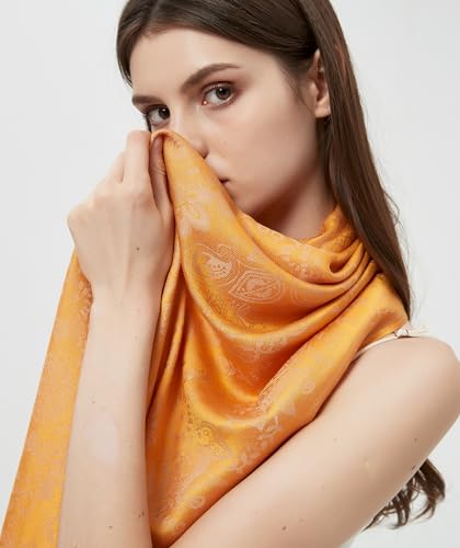 Pashmina Shawl Wrap with Ethnic Paisley Two Tone Jacquard Scarf for Women - color: Orange