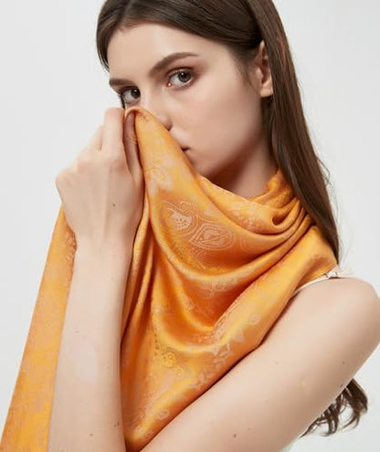 Pashmina Shawl Wrap with Ethnic Paisley Two Tone Jacquard Scarf for Women - color: Orange