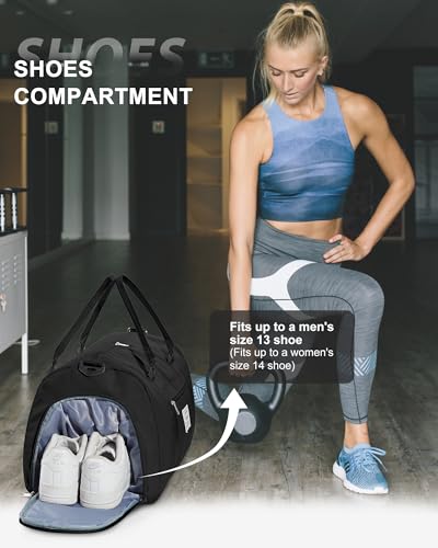 Gym Bags Womens Mens with Shoes Compartment and Wet Pocket Travel Duffel Bag for Women for Plane Sport Gym Tote Bags Swimming Yoga Small Waterproof Weekend Overnight Carry on Bag Hospital Holdalls - color: A4-Black
