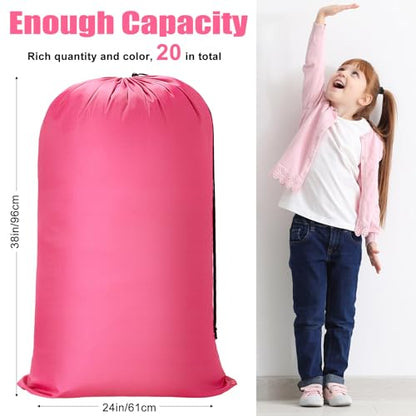 Nuogo 20 Pcs Laundry Bag Washable Travel Laundry Bags with Drawstring Lock Closure Large Heavy Duty for Camping Tent Blankets Dirty Clothes Yarn Fabric Storage, 38 x 24 Inches(Pink, Blue) - color: Pink, Blue