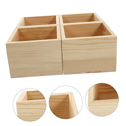 Tofficu 4pcs Diy Jewelry Storage Box Plano Storage Box Organizing Bins Earring Holder Solid Wood - size: 10X10X7CM