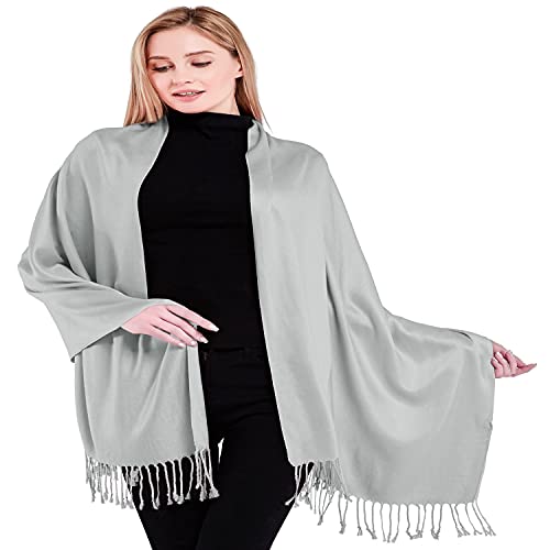 CJ Apparel Solid Color Tassels Design Nepalese Shawl Scarf Wrap Stole Throw Head Wrap Pashmina Gift Hand Made in Nepal New - color: Light Grey 442
