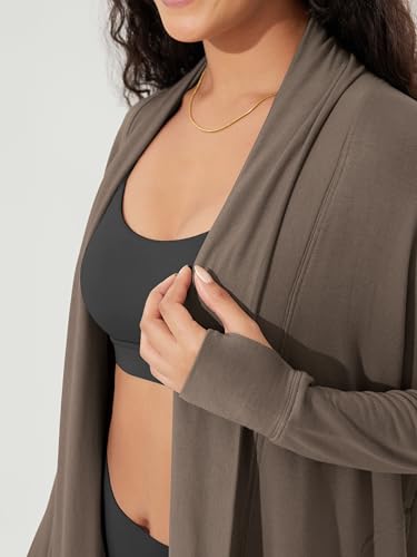ODODOS Women's Drape Open Front Cardigans Cozy Soft Long Sleeve Casual Wrap Outerwear with Pockets Thumb Hole - color: Desert Palm, size: X-Large