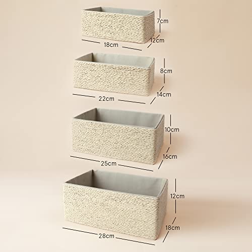 Storage Baskets Set 4 - Stackable Woven Basket Paper Rope Bin, Storage Boxes for Makeup Closet Bathroom Bedroom (Beige) - color: Beige