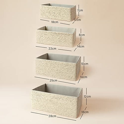 Storage Baskets Set 4 - Stackable Woven Basket Paper Rope Bin, Storage Boxes for Makeup Closet Bathroom Bedroom (Beige) - color: Beige