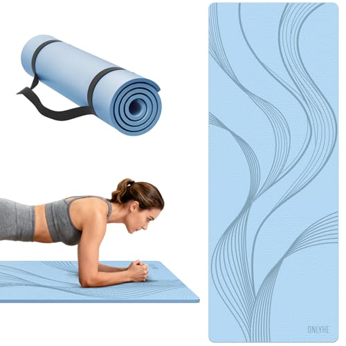Yoga Mat Extra thick 8mm Exercise mat, Soft Lightweight TPE Fitness Mat with strap, High Elasticity, Anti-fatigue,non-slip mat for Women, Yoga, Camping, Travel, Gym & Outdoor | 72"L x 0.32"Th - color: Blue, size: Widen(26 inch width)